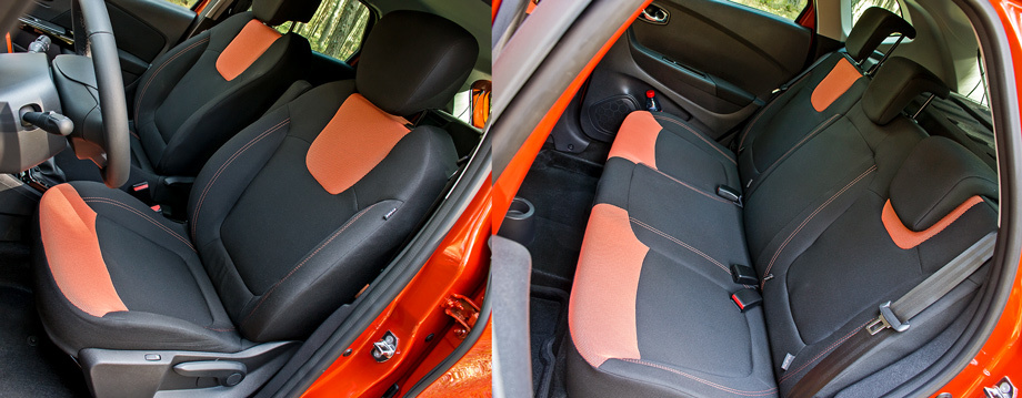 Пакет Orange, доступный для отделки Каптюра в варианте Style, оценён в 13 990 рублей и включает в себя цветные вставки на сиденьях, центральной консоли и ковриках со светоотражающим контуром.